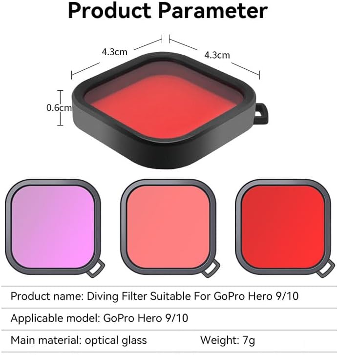 Reflex Camera Underwater Diving Color Lens Filter Red Pink Purple Compatible with Go Pro Hero 13-9 Black – Snap-On Underwater Filter for Enhanced Video & Photography - Image 1